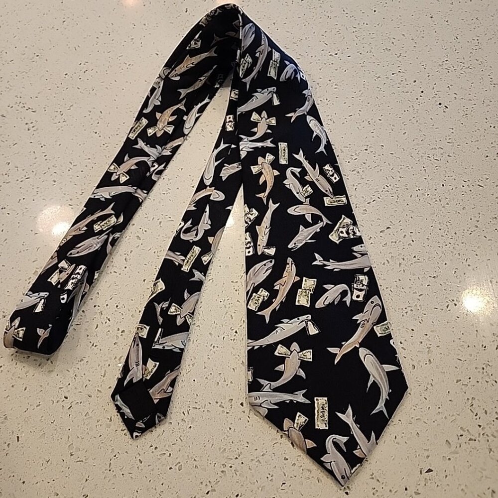Nicole Miller Black and White Fish Pattern Tie